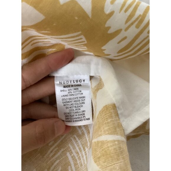 NWT Nude Lucy Women Size L Linen Tropical Boho Style Yellow Slip Inside Tank Top - Picture 7 of 9
